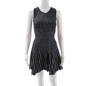 Gig Womens Fit & Flare Sweater Dress Black Geometric Knee Length Zip Size S